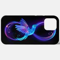 Neon Infinity Symbol with Glowing Hummingbird
