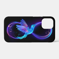 Neon Infinity Symbol with Glowing Hummingbird