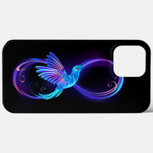 Neon Infinity Symbol with Glowing Hummingbird iPhone 13 Pro Max Case