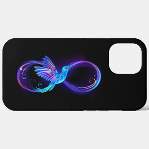 Neon Infinity Symbol with Glowing Hummingbird iPhone 12 Pro Max Case