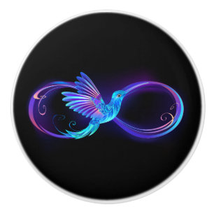 Neon Infinity Symbol with Glowing Hummingbird Ceramic Knob