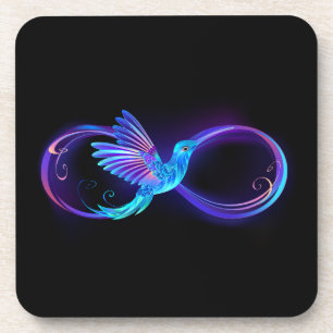 Neon Infinity Symbol with Glowing Hummingbird Coaster