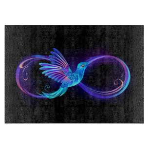 Neon Infinity Symbol with Glowing Hummingbird Cutting Board