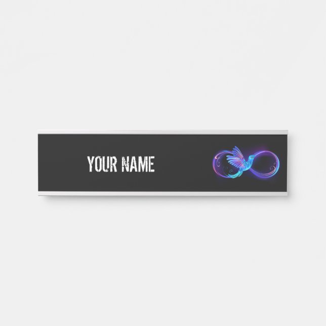 Neon Infinity Symbol with Glowing Hummingbird Door Sign (Front)