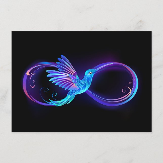 Neon Infinity Symbol with Glowing Hummingbird Enclosure Card (Front)