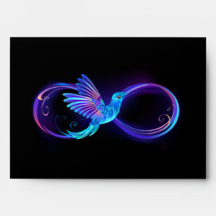 Neon Infinity Symbol with Glowing Hummingbird Envelope