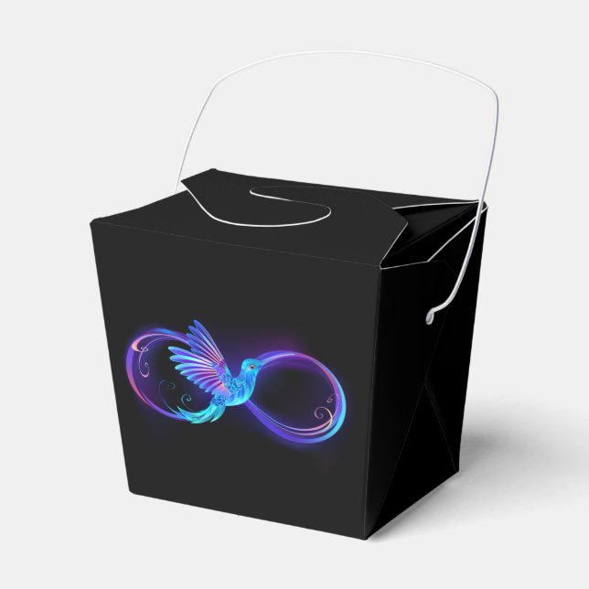 Neon Infinity Symbol with Glowing Hummingbird Favor Box (Front Side)