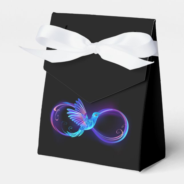 Neon Infinity Symbol with Glowing Hummingbird Favor Box (Front Side)