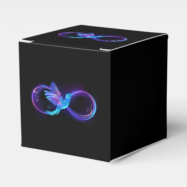 Neon Infinity Symbol with Glowing Hummingbird Favor Box (Front Side)