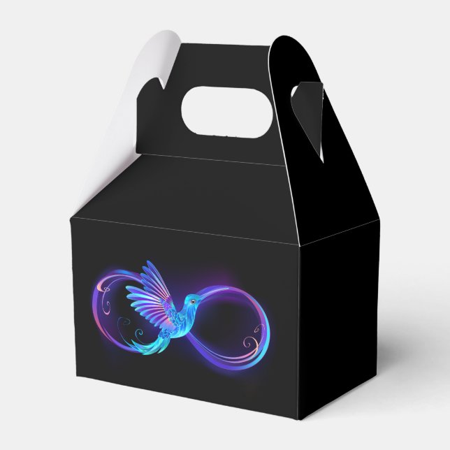 Neon Infinity Symbol with Glowing Hummingbird Favor Box (Front Side)