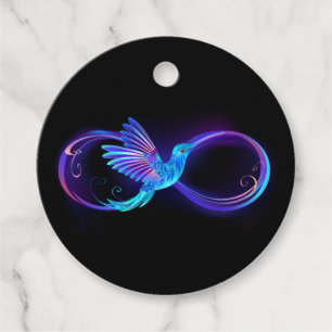Neon Infinity Symbol with Glowing Hummingbird Favour Tags