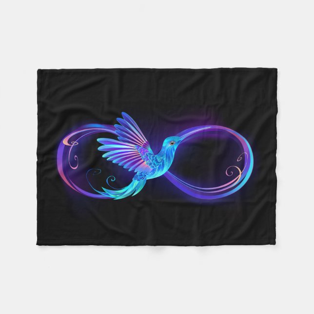 Neon Infinity Symbol with Glowing Hummingbird Fleece Blanket (Front (Horizontal))