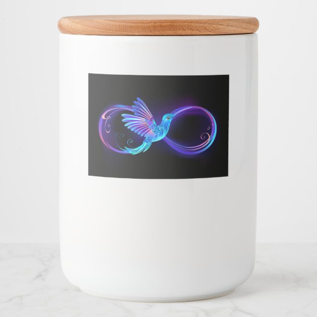 Neon Infinity Symbol with Glowing Hummingbird Food Label (Front)