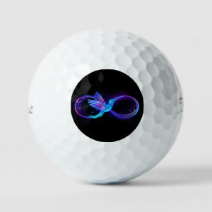 Neon Infinity Symbol with Glowing Hummingbird Golf Balls