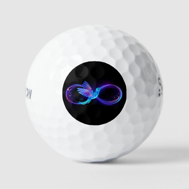 Neon Infinity Symbol with Glowing Hummingbird Golf Balls (Front)