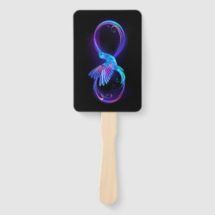 Neon Infinity Symbol with Glowing Hummingbird Hand Fan