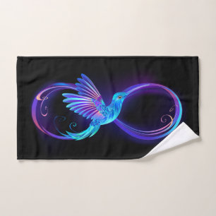 Neon Infinity Symbol with Glowing Hummingbird Hand Towel