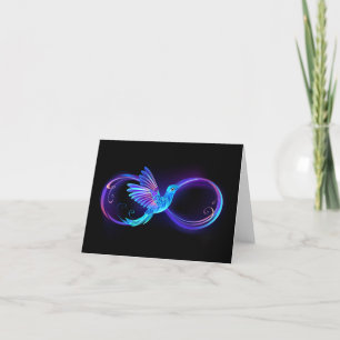 Neon Infinity Symbol with Glowing Hummingbird Holiday Card