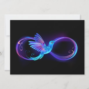 Neon Infinity Symbol with Glowing Hummingbird Holiday Card