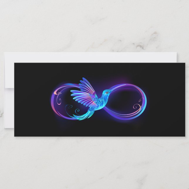 Neon Infinity Symbol with Glowing Hummingbird Invitation (Front)