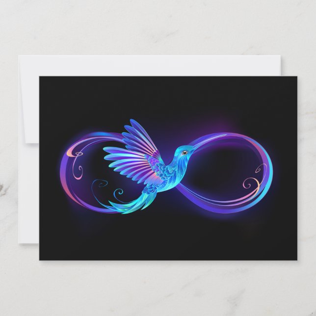 Neon Infinity Symbol with Glowing Hummingbird Invitation (Front)