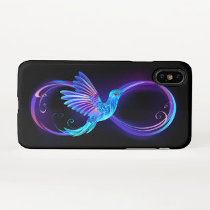 Neon Infinity Symbol with Glowing Hummingbird iPhone XS Case
