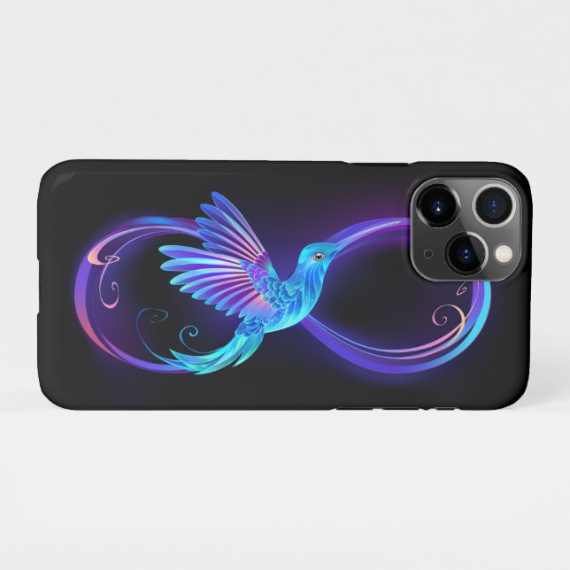 Neon Infinity Symbol with Glowing Hummingbird iPhone Case (Back Horizontal)