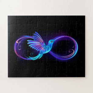 Neon Infinity Symbol with Glowing Hummingbird Jigsaw Puzzle