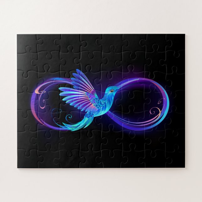 Neon Infinity Symbol with Glowing Hummingbird Jigsaw Puzzle (Horizontal)