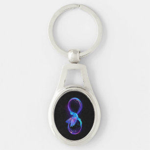Neon Infinity Symbol with Glowing Hummingbird Keychain