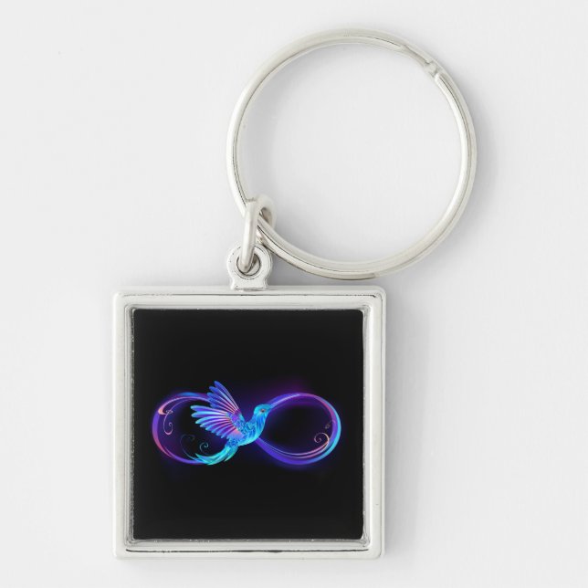 Neon Infinity Symbol with Glowing Hummingbird Keychain (Front)