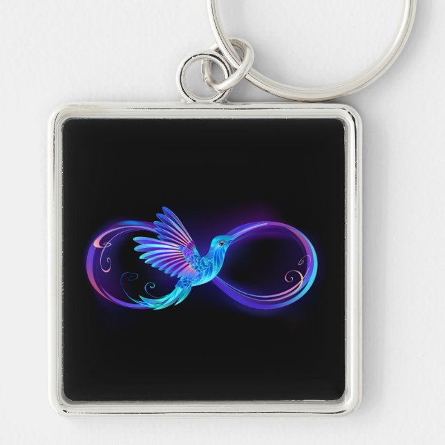 Neon Infinity Symbol with Glowing Hummingbird Keychain (Front)