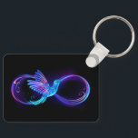Neon Infinity Symbol with Glowing Hummingbird Keychain<br><div class="desc">Glowing,  purple infinity symbol with flying,  luminous,  blue hummingbird on black background. Neon.</div>