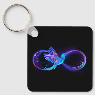 Neon Infinity Symbol with Glowing Hummingbird Keychain