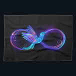 Neon Infinity Symbol with Glowing Hummingbird Kitchen Towel<br><div class="desc">Glowing,  purple infinity symbol with flying,  luminous,  blue hummingbird on black background. Neon.</div>