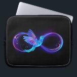 Neon Infinity Symbol with Glowing Hummingbird Laptop Sleeve<br><div class="desc">Glowing,  purple infinity symbol with flying,  luminous,  blue hummingbird on black background. Neon.</div>