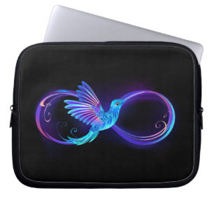 Neon Infinity Symbol with Glowing Hummingbird Laptop Sleeve