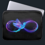 Neon Infinity Symbol with Glowing Hummingbird Laptop Sleeve<br><div class="desc">Glowing,  purple infinity symbol with flying,  luminous,  blue hummingbird on black background. Neon.</div>