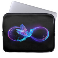 Neon Infinity Symbol with Glowing Hummingbird