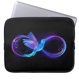 Neon Infinity Symbol with Glowing Hummingbird Laptop Sleeve