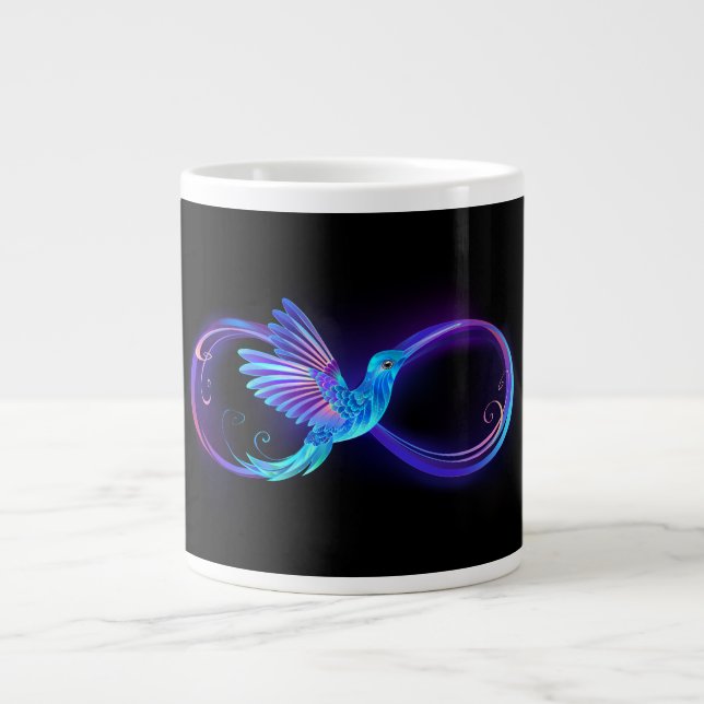 Neon Infinity Symbol with Glowing Hummingbird Large Coffee Mug (Front)