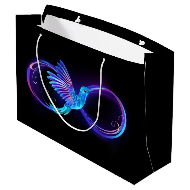 Neon Infinity Symbol with Glowing Hummingbird Large Gift Bag (Back Angled)