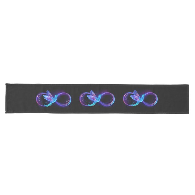 Neon Infinity Symbol with Glowing Hummingbird Long Table Runner (Horizontal)