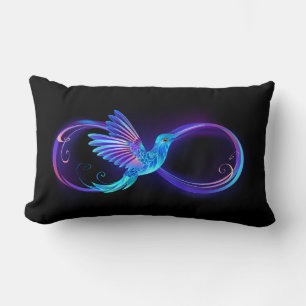 Neon Infinity Symbol with Glowing Hummingbird Lumbar Pillow