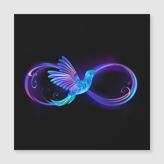 Neon Infinity Symbol with Glowing Hummingbird Magnetic Invitation (Front)