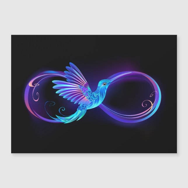 Neon Infinity Symbol with Glowing Hummingbird Magnetic Invitation (Front)