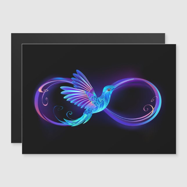 Neon Infinity Symbol with Glowing Hummingbird Magnetic Invitation (Front/Back)