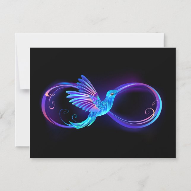 Neon Infinity Symbol with Glowing Hummingbird Magnetic Invitation (Front)
