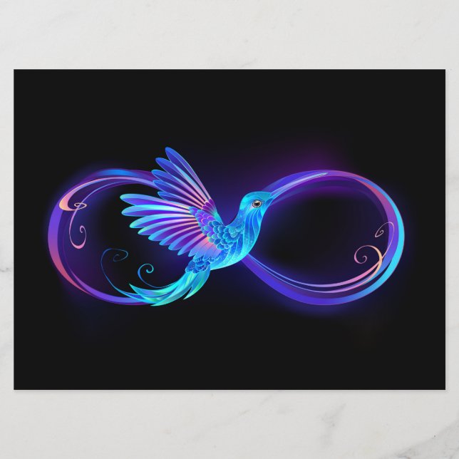 Neon Infinity Symbol with Glowing Hummingbird Menu (Front)