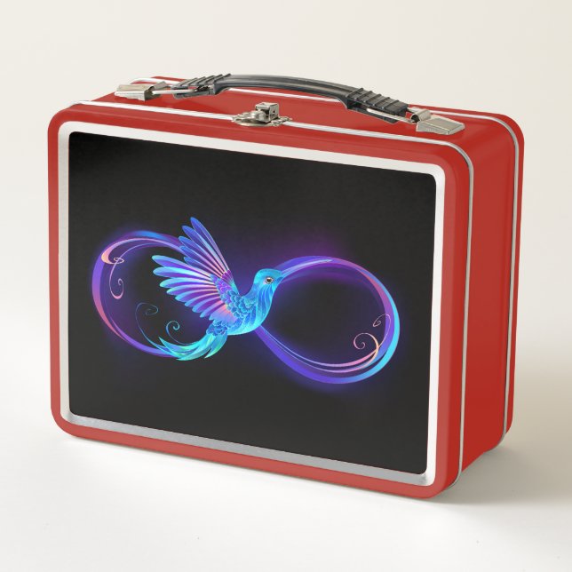 Neon Infinity Symbol with Glowing Hummingbird Metal Lunch Box (Front)